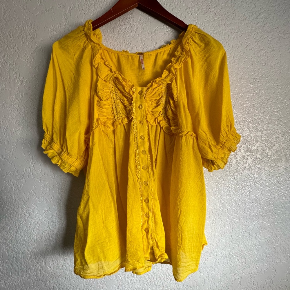 Free People Bright Yellow Ruffle Blouse - Picture 5 of 7